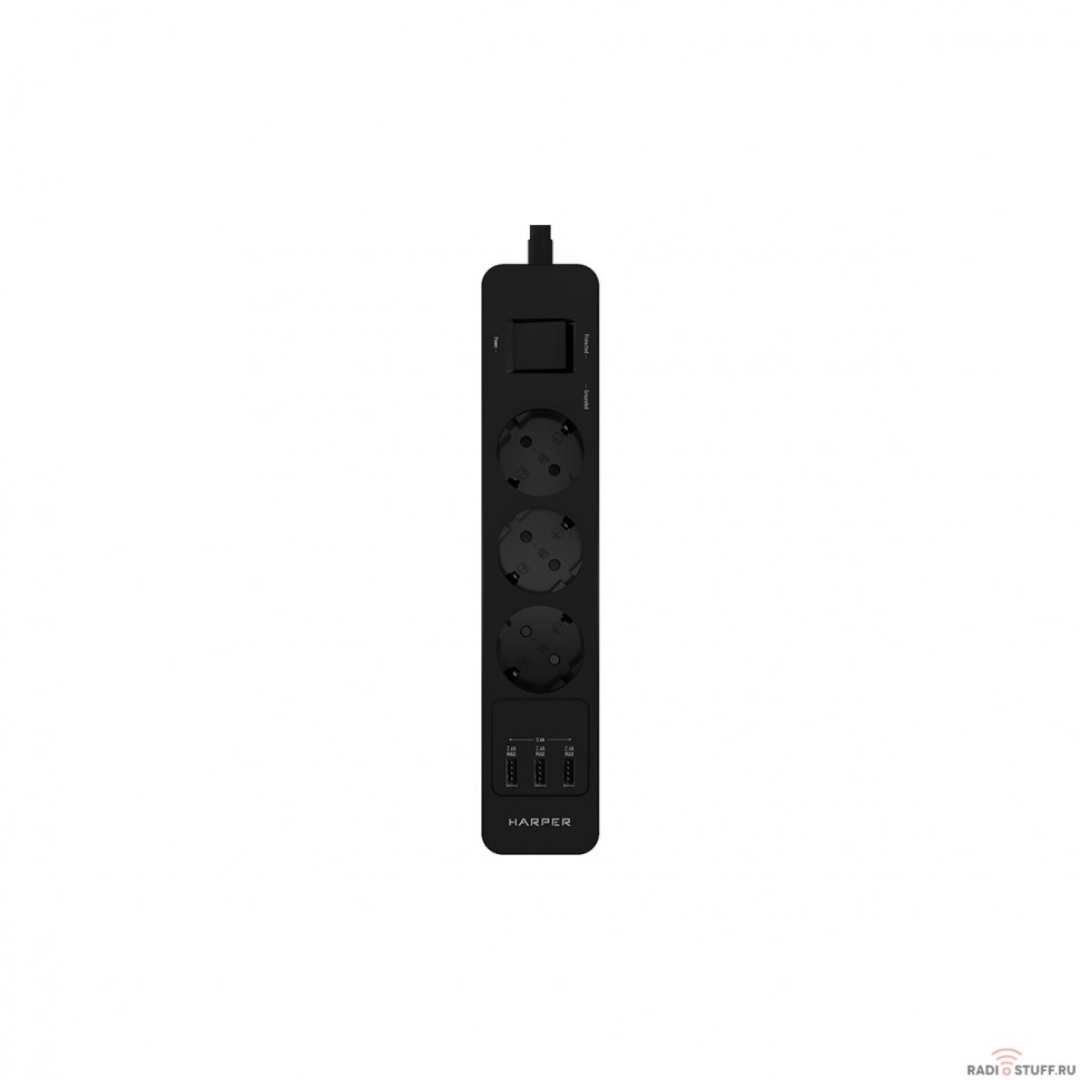 Harper Сетевой фильтр с USB зарядкой UCH-330 Black (3 роз.,1,5м., 3 x USB (max 3.4A), 4000W) {H00003009}