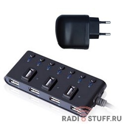HUB GR-487UAB Ginzzu USB 2.0 7 port + adapter