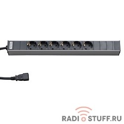 Блок розеток 19", горизонтальный, 6 розеток C14, 10 A, шнур 2.5м, Hyperline