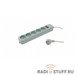 PC PET Сетевой удлинитель AAP01006-3-GR 3м (5 розеток, EURO, EURO/RUS), серый {619890}