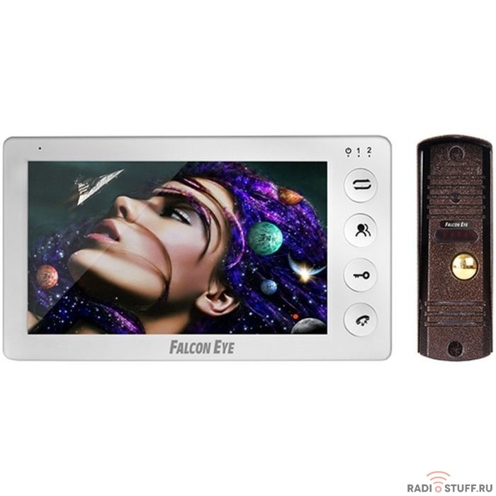 Falcon Eye KIT- Cosmo Комплект. Видеодомофон: дисплей 7" TFT;  механические кнопки; подключение до 2-х вызывных панелей; OSD меню; питание AC 220В (встроенный БП)   
