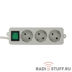 Gembird Удлинитель Гарнизон EL-NB-G3-W-3, 3 евророзетки с выключателем и заземлением, допустимый ток 10А, длина 3м.